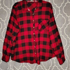 Maurices Women's 2X Black & Red Plaid Button Up Long Sleeve Shirt
